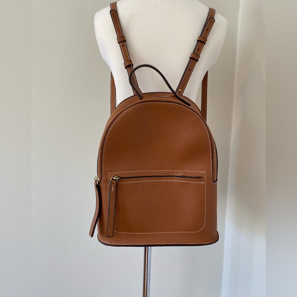 Women’s Backpack Pebbled Faux Leather Cognac Brown Adjustable Straps